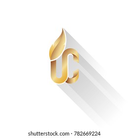  Logo upper class style - Gold color - White Background, Long shadow