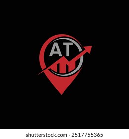 AT Logo with Upward Arrow and Location Pin Symbol for Business Growth