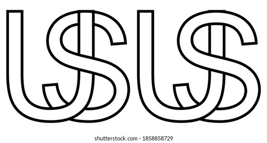 Logo us su icon sign two interlaced letters U S, vector logo us su first capital letters among pattern alphabet u s