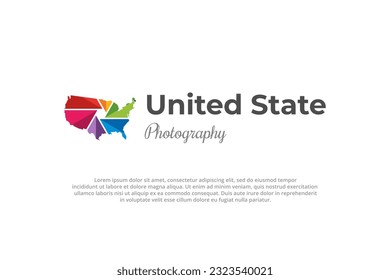 logo usa map forma de lente arcoíris colorido fotografía de la cámara