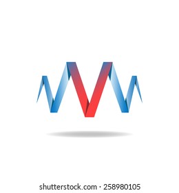 logo V letter abstract shape red and blue ribbon, tech logotype idea, economic analysis icon mockup