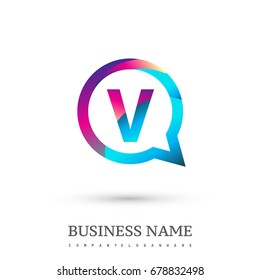 logo V letter colorful on circle chat icon. Modern logo design for your application or company identity.