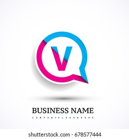 logo V letter red and blue on circle chat icon. Vector design for your logo application for company identity.