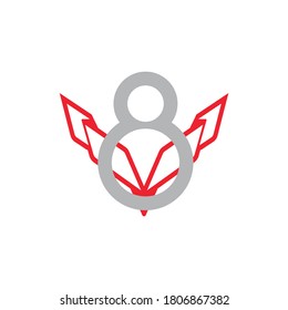 Logo V8 Powerfull Engine, Bright Volumetric Emblem V8, Vector Illustration