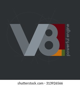  Logo V8, V8 Powerfull Engine,  Vector Illustration