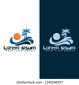 logo vacation palm trees sunset wave template