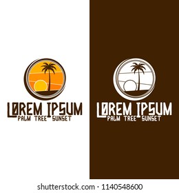 logo vacation palm trees sunset wave template