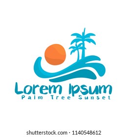 logo vacation palm trees sunset wave template