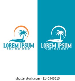 logo vacation palm trees sunset wave template