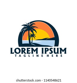 Template Logo San Sea Palm Tree Stock Vector (Royalty Free) 1252141822 ...