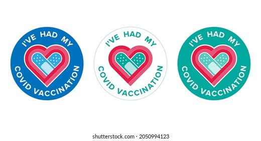 Logo vaccine with text I've had my covid vaccination for vaccinated persons. Coronavirus vaccine campaign sticker. medical and health concepts