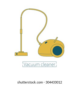 Logo of the vacuum cleaner. Icon of modern vacuum cleaner with the inscription at the bottom. Yellow vacuum cleaner on a white background.