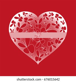 Logo Valentine's day, love and life, heart of butterflies glows on red background 