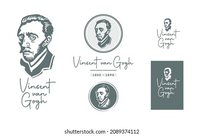 Logo, Van Gogh icon. Portrait of the artist in three scales. A short vector image for various uses