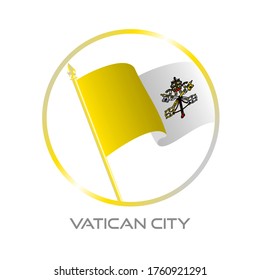 Logo of Vatican City. Composition with waving flag, circle and flagpole for badge, label, pin, etc. vector Design EPS 10