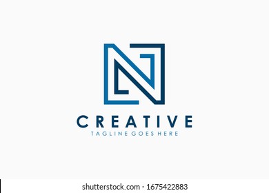 Logo Vector Abstract Initial Letter N Square Line. Flat Vector Logo Design Template Element