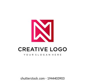 Logo Vector Abstract Initial Letter N Square Line. Flat Vector Logo Design Template Element