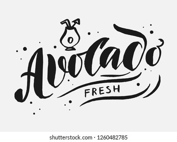 Logo vector avocado oil fof label, package. Аvocad oil calligraphy lettering. Concept for organic vegetarian food. Vector illustration EPS 10
