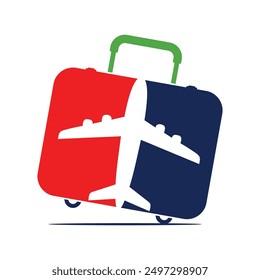 Vector del logotipo para el viaje del avión del bolso