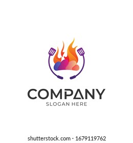 Logo vector of barbecue grill. Modern BBQ restaurant logo style.
