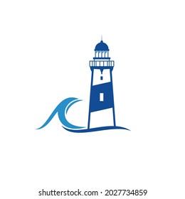 Logo vector blue lighthouse wave 
