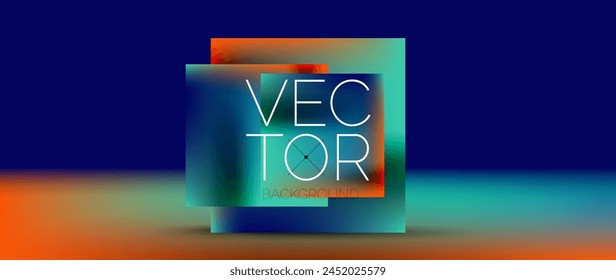 A logo for Vector brand is showcased on an electric blue background with magenta accents. The graphics display a modern design, featuring a combination of circles and rectangles in the font