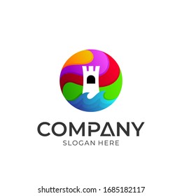 Logo vector of castle in colorful circle shape