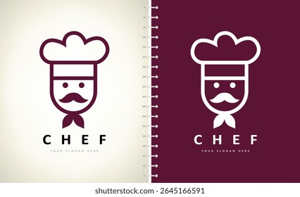 Сhef logo vector. Chef with mustache and chef hat. Clothes design	