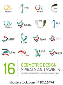 Colección vectorial de logotipos - ondas de cinta, movimientos y espirales