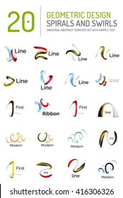 Logo vector collection - ribbon waves, swirls, spirals