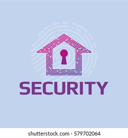 Logo vector cyber security Smart home thumbprint keyhole