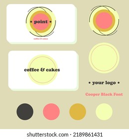 Logo Vector Design. Cafe, Bakery, Restaurant Logo, Visit Card Design. Logo, Identity, Branding, Color Palette, Text Style. Pink, Yellow, White.