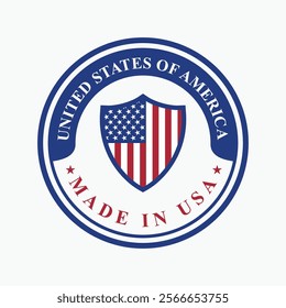 logo vector design circle stamp made in usa sign with vertical united states flag element shaped shield