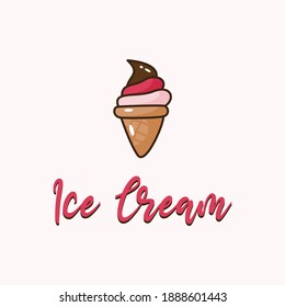 Logo vector design for ice cream business, with ice cream icon illustration in cute cartoon style