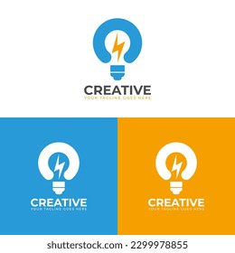 Logo Vector Design Idea in the form of Lamp and electricity Yellow and Blue colors