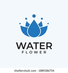 Logo vector design for mineral water business with water drop and lotus flower icon illustration