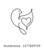 Logo Vector Dove of peace and heart inside line art style. Stop war in Ukraine. The concept Bird of peace. illustration for your design.