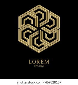 Logo vector  element. Geometric design template - gold  logo isolated on black background.