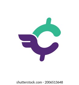 Letra EPS vectorial de logotipo C Alas criptográficas de monedas
