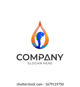 Logo vector of fish in water drop shape. Simple modern fishing  logo.