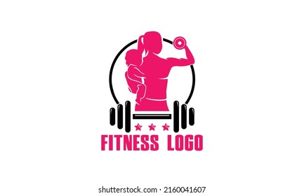 Logo vector for fitness mom and baby with circle and barbell