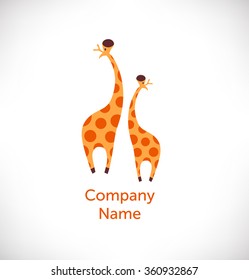 Logo vector with funny giraffes. Isolated icon, sign, logotype concept