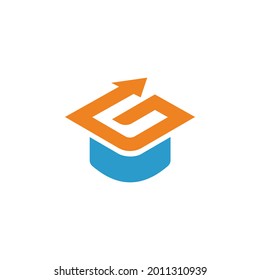 Logo vector G bachelor hat orange blue education icon clean