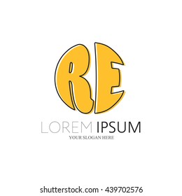 RE Logo. Vector Graphic Sphere Branding Letter Element. White Background