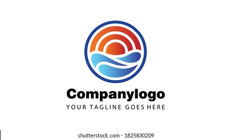 Logo vector graphic of sun cobination with water flat design. Fit for company logo