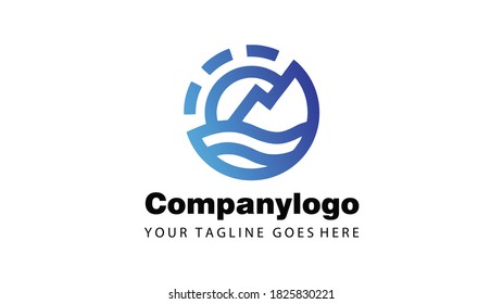 Logo vector graphic of sun combination with the sea flat design. Fit for company logo