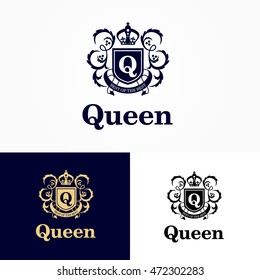 Logo vector heraldry shield Q queen