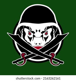 Logo. Vector honey badger with sabers. Military logo. Vector