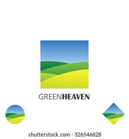 logo vector icon of green farm lands. this graphic also represents nature, green ventures, countryside, fields and gardens, organic farming