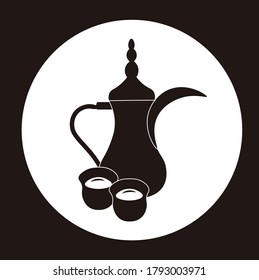 logo vectorial ilustración árabe emiratí saudita tetera y tazas diseño de bebida icono para sitio web blanco y negro 